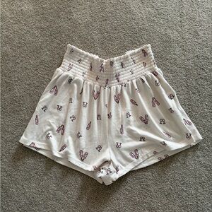 Altar'd State Cream Lounge Shorts with Pink Icon Accents